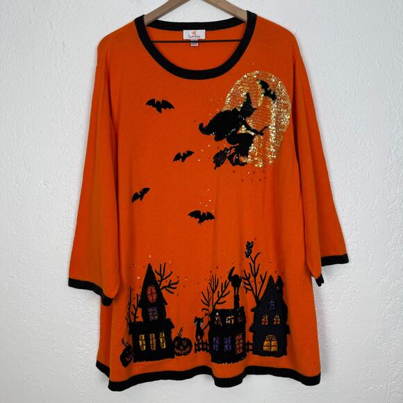 Quacker Factory Halloween Witch Sequin Embroidered Sweater Size 3X - Picture 1 of 6